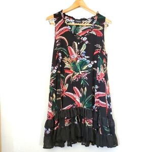 M Papillon Black Floral Midi Ruffle Swing Dress